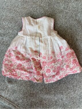 Mayoral White and Pink Floral Linen Dress with matching white bloomers.